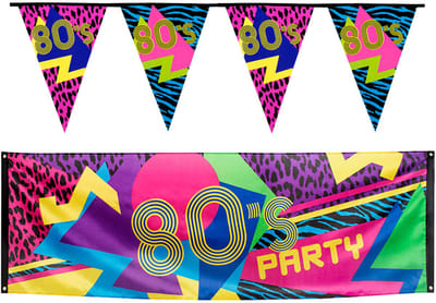 Boland Disco Eighties versiering pakket - vlaggenlijnen en grote banner - 3 stuks