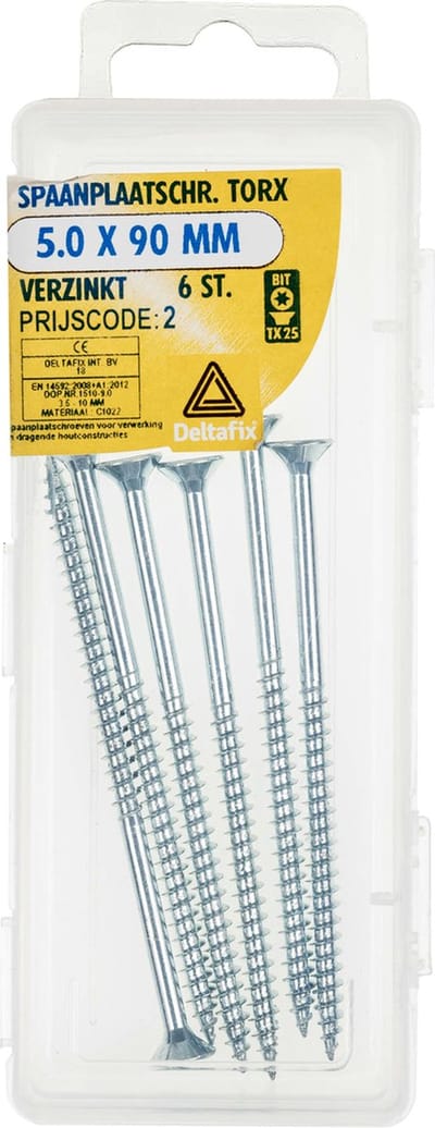 Deltafix spaanplaatschroef platkop / torx / met nibs / type 17 snijpunt verzinkt 5.0 x 90 mm 6 st.