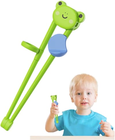 Peysaitr - Kindertrainingseetstokjes - Kindertrainingsstokjes - voor peuters & kleuters - Kikkerpatroon - Groen - 15,5 cm - 1 stuk