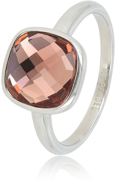 My Bendel - Zilverkleurige Ring met Grote Facet Roze Kristal Glassteen - Zilverkleurige Ring - met Luxe Cadeauverpakking | Sieraden Voor Dames | Maat 17.00 Mm / Maat 53