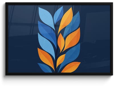 Poster in lijst - Fotolijst 90x60 cm - Posters - Abstract - Bladeren - Blauw - Posterlijst zwart - Decoratie - Wanddecoratie woonkamer - Muurdecoratie slaapkamer