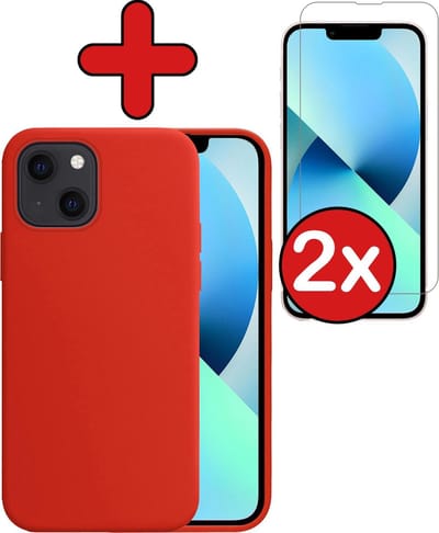 Hoesje - Met 2x Screenprotector - Geschikt voor Apple iPhone 13 Mini - Sterk & Shockproof - Telefoon Hoes - Back Cover - Siliconen Case - Telefoonhoes - Rood