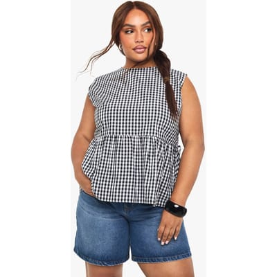 boohoo Dames PLUS RUITERIGE SMOCK TOP MET STRIK AAN DE ZijDE | Zwart | Maat: 44