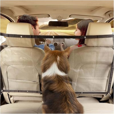 Famanu - Kofferbak Cargo Bagagenet Houder Hondenautonet Barrière Rekbaar Pet Voertuig Barrière Reisveiligheid Voorstoel Net Barrière met veiligheidslijn Opbergzakje voor universeel passend De meeste voertuigen Auto's