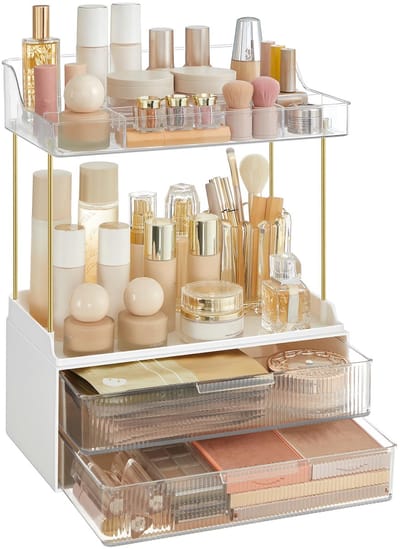 Unyqoos ® Transparante 4-Lagen Cosmetica Organisator met Flexibele Indeling en Antislip Ontwerp