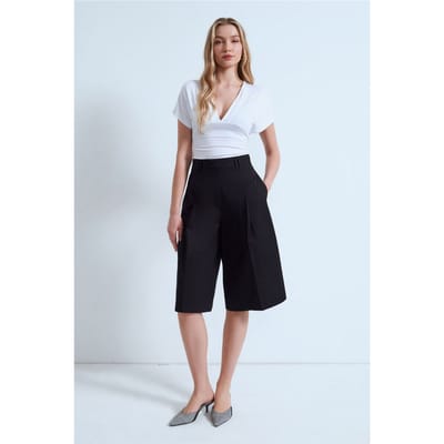 Hoge Taille Katoenen Poplin Capri Shorts