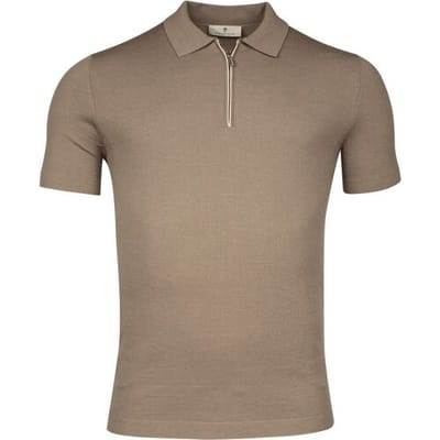 Thomas Maine Polo Uni Color Zip Collar Merino Wool Blend Single Knit And Mesh Knit Taupe / male