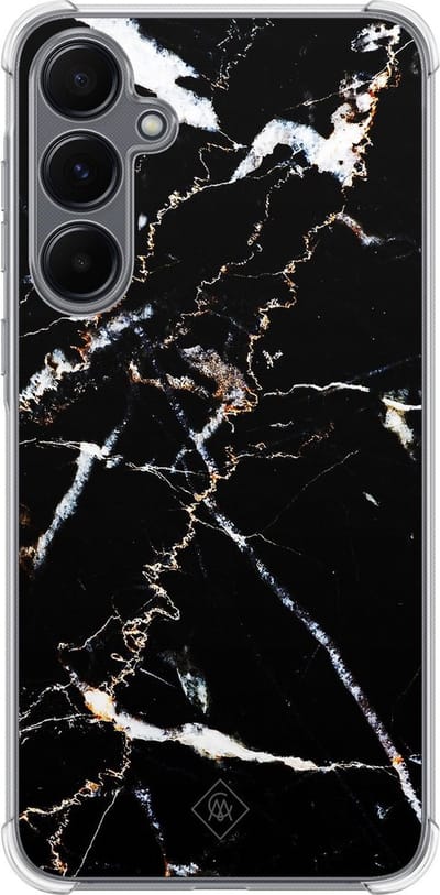 Casimoda® hoesje - Geschikt voor Samsung Galaxy A35 5G - Marmer Zwart - Shockproof case - Extra sterk - TPU/polycarbonaat - Zwart, Transparant