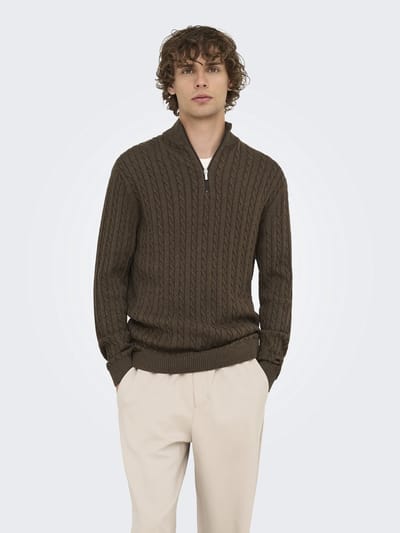 ONLY&SONS - ONSLOUI REG 12 CABEL HALF ZIP KNIT NOOS - Heren - Gebreide truien