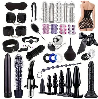 Oneay BDSM bondage 38-delige set, hoogwaardige seksspeelgoedset voor stellen, SM-set voor volwassenen, anale inserter voor man en vrouw, penisring, handboeien bondage SM-set, seksspeelgoed