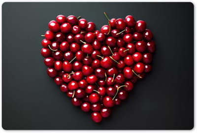 Placemats 45x30 cm - Placemat kunststof - 1 stuk - Kersen - Hart - Rood - Zwart - Borden onderleggers - Decoratie voor op tafel - Keuken tafeldecoratie accessoires - Vinyl onderlegger - Tafelversiering