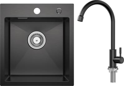 CECIPA max Spoelbakken Keuken 40x45cm - Spoelbak Keuken Met Keukenkraan Met Uittrekbare Uitloop - Enkele spoelbak van roestvrij staal - Spoelbakken met Afdruip - Antraciet