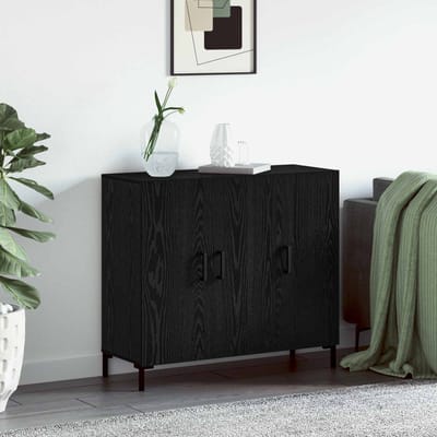 vidaXL - Dressoir - Zwart - Eiken - 90 - x - 34 - x - 80 - cm - Bewerkt - hout