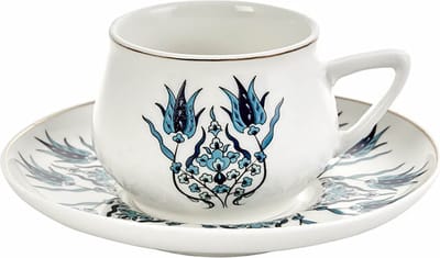 KARACA - Iznik - Koffieset - Koffieservies voor 6 personen, 90 ml, 6 espressokopjes en 6 schoteltjes, robuuste mok, traditionele Turkse koffiekopjes, cappuccino koffieset, porselein presentatie