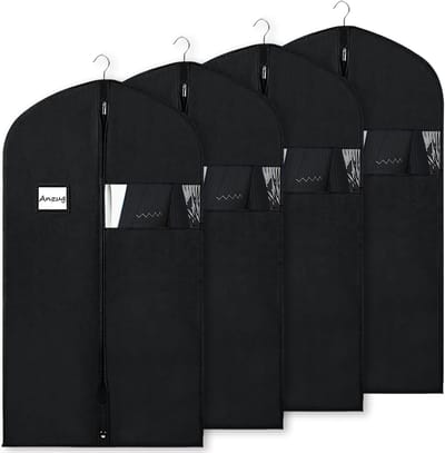 4-delige kledinghoes 60x100cm, beschermende dekking voor kostuums, stofdicht en ademend, ideaal voor het opbergen en vervoeren van jassen, jurken en kledingstukken