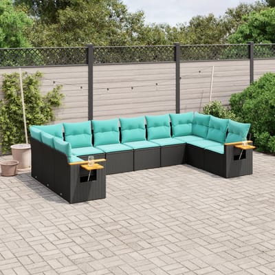 vidaXL - 10-delige - Loungeset - met - kussens - poly - rattan - zwart