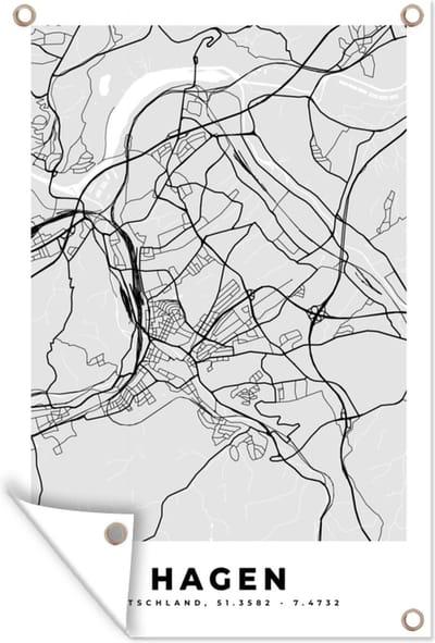 Muurdecoratie Duitsland - Stadskaart - Plattegrond - Hagen - Kaart - 120x180 cm - Tuinposter - Tuindoek