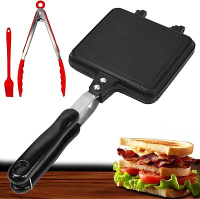 Dubbele Pan - Sandwich Maker - Buiten Koken - Afneembaar Ontwerp - 35 x 15 cm - Zwart