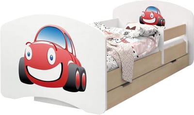 Kinderbed - Peuterbed Boxbed - Veilig Slapen - Dubbelzijdig Plaatsbaar - 140/70 cm - Auto Print
