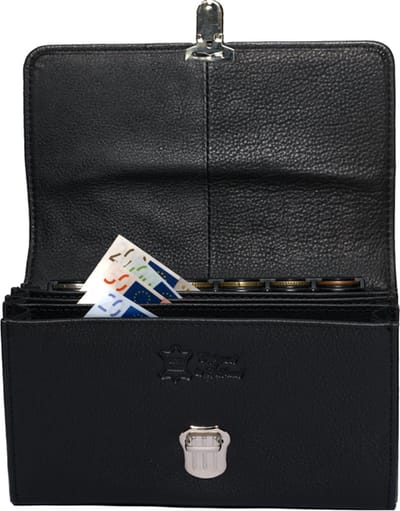 LeonDesign Horeca Portemonnee - Kelnerbeurs Leer - Zwart - Met 6-Gaats Munthouder - Groot Model - Zonder Riem - Horeca Portefeuille - Taxi Portemonnee - Koopmansbeurs