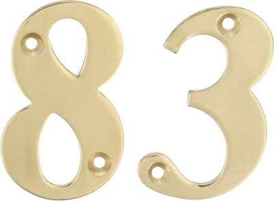 AMIG Huisnummer 83 - massief messing - 5cm - incl. bijpassende schroeven - gepolijst - goudkleur