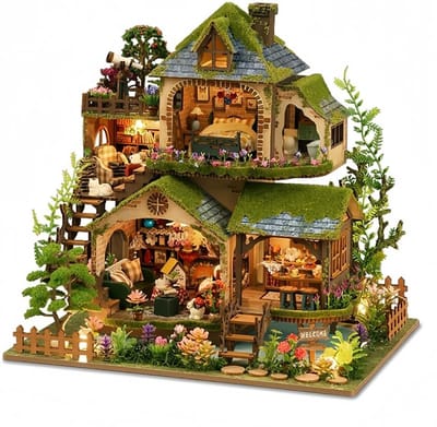 Miniatuur Poppenhuis - Doe-het-zelf Set - Creatieve Hobby - Rustieke Bos Decoratie - 30x23.5x29 cm - Groen