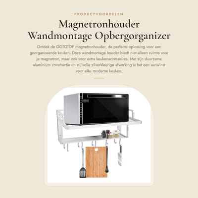 Dailygoods- Magnetronhouder wandmontage - Aluminium - 2 Etages - Opbergorganizer met 10 Haken - 55 x 38,5 x 25 cm - Gloednieuw - Keukenrek