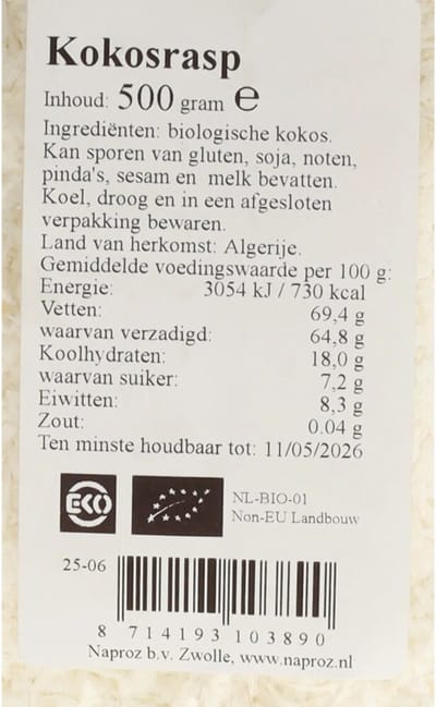 Kokosrasp bio