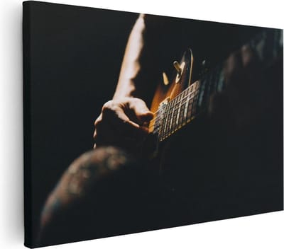 Artaza Canvas Schilderij Muziek - 30x20 cm - Klein - Wanddecoratie Gitaar - Muurdecoratie Mannen - Kamer Accessoires