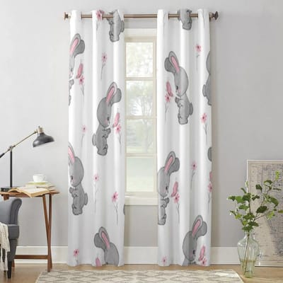 Moderne Raamgordijnen Schattig Konijnenpatroon Luxe Mode Gordijnen voor Woonkamer Slaapkamer Keuken Draperieën 135W x 60H(cm) x1 white