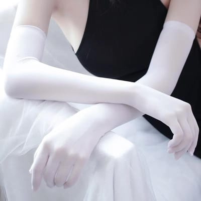 Sexy Dames Naadloze Ultra-Dunne Kant Kousen Handschoenen Feest Cosplay Lang Hoge Elasticiteit Zwart Strak Vijfvingerige Arm One Size white
