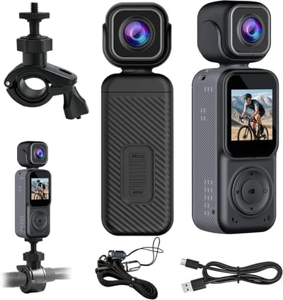 Actiecamera 4K met 180° Draaibare Lens en Nachtzicht, Ideaal voor Vloggen, Fietsen en Skiën