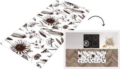 Keukenloper - Loper keuken - Patroon - Planten - Zwart - Wit - 120x50 cm - Keukenloper vinyl