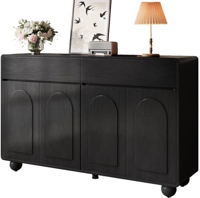 Dressoir - Gebogen Deuren - Moderne Opbergkast met Metalen Poten - PB en MDF - Naturel