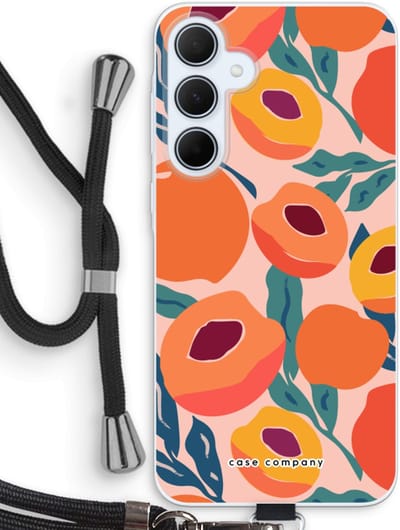 Case Company® - Hoesje met koord geschikt voor Samsung Galaxy A35 hoesje met Koord - Perzik - Telefoonhoesje met Zwart Koord - Bescherming aan alle Kanten en Over de Schermrand