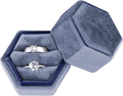 Elegante Hexagonale Ringenbox voor Trouwringen, Verlovingsringen en Sieraden - Dubbele Slots, Perfect voor Voorstellen en Valentijnsdag (vervaagd blauw)