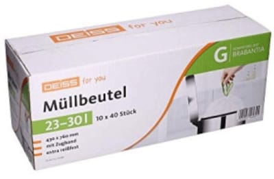DEISS FOR YOU vuilniszakken 23–30 liter met groene trekband van HDPE – 10 rollen à 40 stuks.