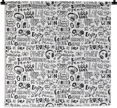 Wandkleed - Wanddoek - Doodle - Zwart Wit - Patroon - 90x90 cm - Wandtapijt