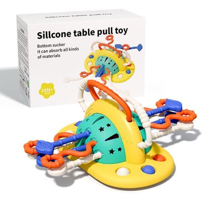 Jouets Sensoriels Montessori pour Bébé Entraînement à la Préhension Digitale à Corde à Tirer Jouets d'Éducation et d'Apprentissage Jouet d'Activité à Corde à Tirer en Silicone yellow