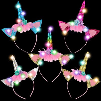5 Stuks LED Haarband met Eenhoorn Design voor Meisjes, Kostuumaccessoire voor Volwassenen en Kinderen, Perfect voor Feestjes, Verjaardagen en Cosplay