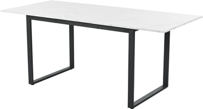 Uitschuifbare eettafel - 140/180x80x75 cm - metalen tafelpoten - wit tafelblad met marmerpatroon - geschikt voor thuis en kantoor