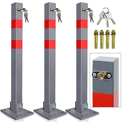 Parkeerblokkering 3 stuks - Inklapbare parkeerpalen met waarschuwingsstrips en 9 sleutels