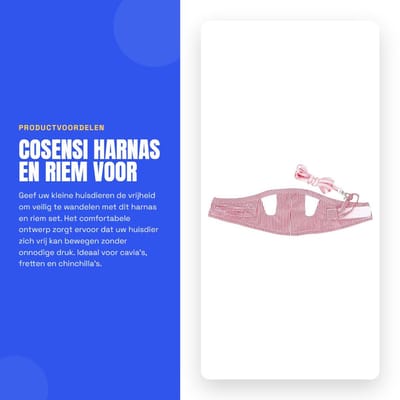 Dailygoods- Harnas Draagbaar - Harnas/Riem voor Kleine Dieren - Harnas voor Cavia's - Comfortabel Katoen - Lichtgewicht Ontwerp - IJzeren Gespslot - Huisdierharnas