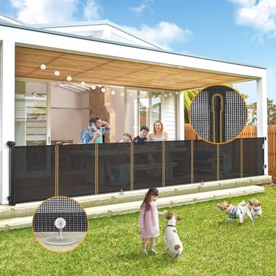 Extra breed intrekbaar babyhek voor deuropeningen en trappen - 150 inch lang, 35 inch hoog