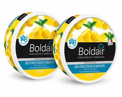 Boldair Geurverdrijver Gel Citron 300 g - Set van 2 Stuks - Professionele Luchtverfrisser Geurneutralisator - 8 Weken Werking tot 30 m² - Made in France Grasse