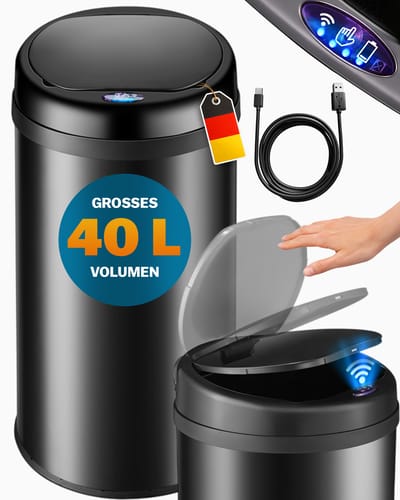 Monzana Prullenbak - Automatisch Rond 40L 30x69cm Display Sensor - Zwart
