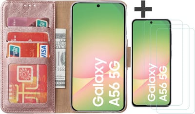 Hoesje met 3 Stuks Screenprotectors Geschikt voor Samsung Galaxy A56 – Arara bookcase met pasjeshouder - Rosegoud