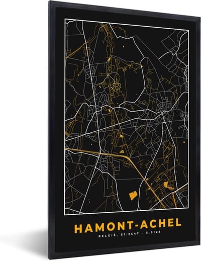 Fotolijst incl. Poster - Plattegrond - Hamont-Achel - Goud - Kaart - Stadskaart - 40x60 cm - Posterlijst
