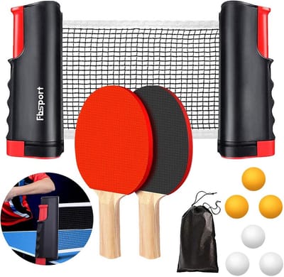 Professionele tafeltennisset met 2 batjes, intrekbaar net en 6 ballen