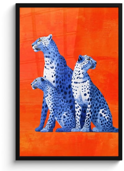 Poster in lijst - Fotolijst 60x90 cm - Posters - Luipaarden - Stippen - Oranje - Posterlijst zwart - Decoratie - Wanddecoratie woonkamer - Muurdecoratie slaapkamer